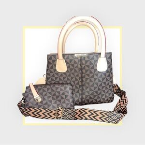 Geometric Patterned Handbag and Pouch Set